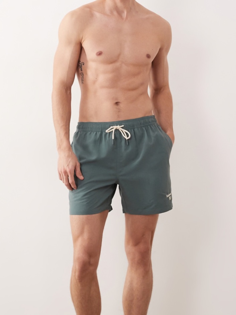 Men’s Barbour Staple 5 Inch Logo Swim Shorts with Liner Teal XL